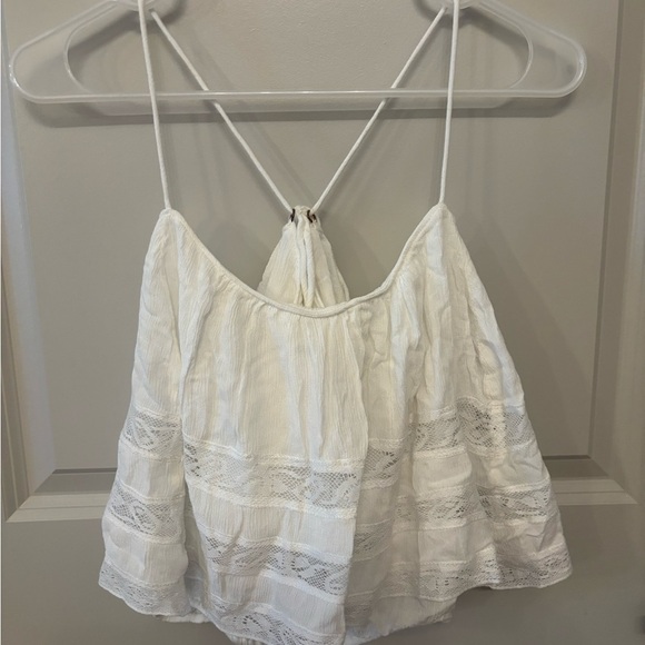 Free People white lace cropped flowy cami blouse size L - Picture 4 of 15